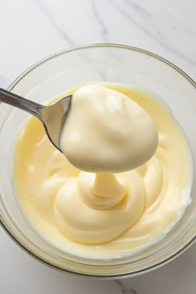Scooping mayo into mixing bowl