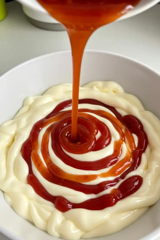 Adding chili sauce and ketchup to mayo