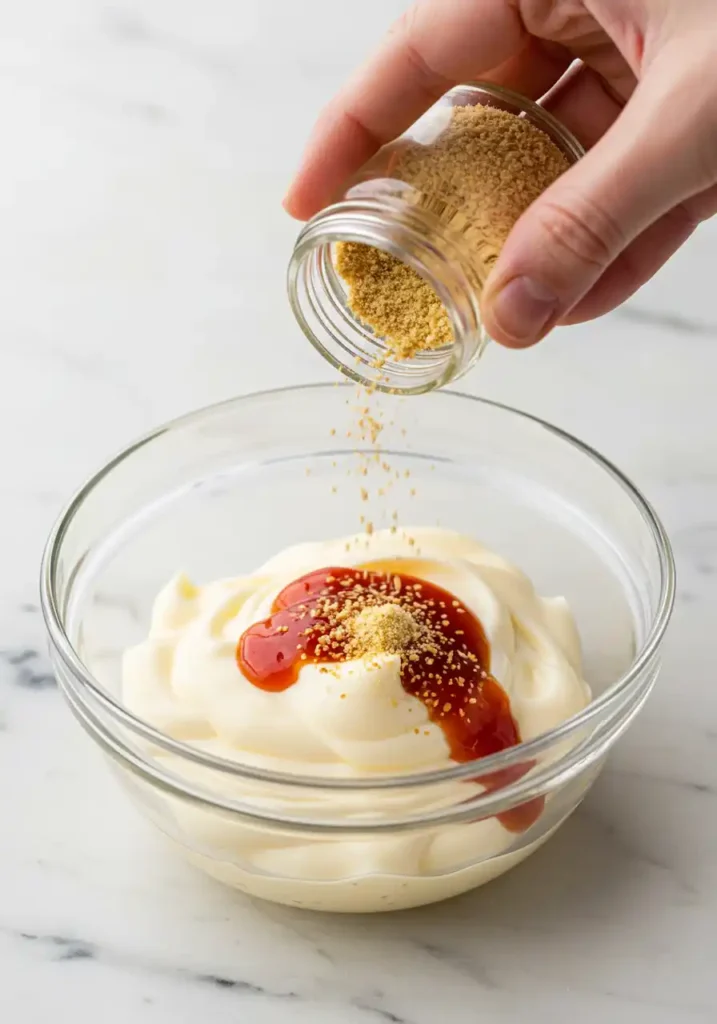 Sprinkling garlic powder into sauce